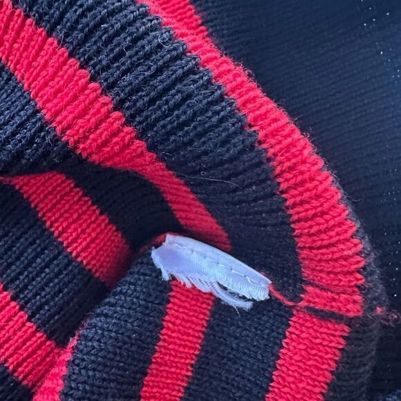 Frame Button Shoulder Stripe Red Black Merino Wool Thick Knit Sweater small - Picture 6 of 7